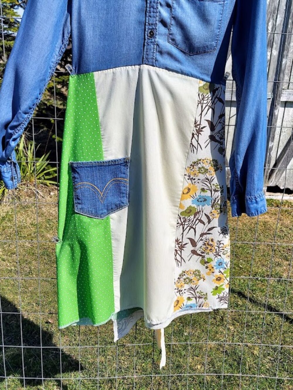 Upcycled Floral Denim Shirt Dress M - Picture 3 of 10
